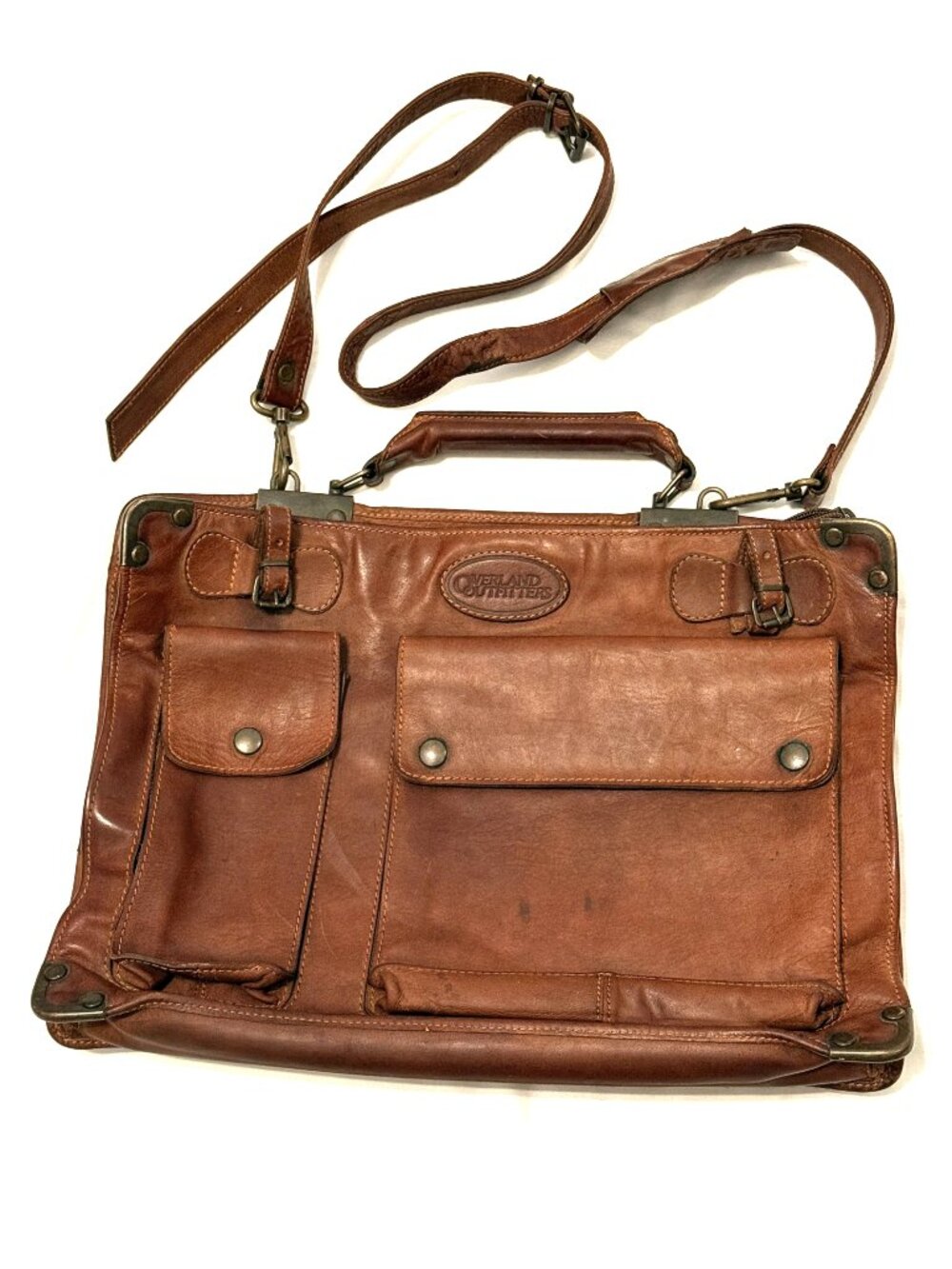 Overland Outfitters Leather Messenger Bag Brown Camel Full Grain Leather Satchel